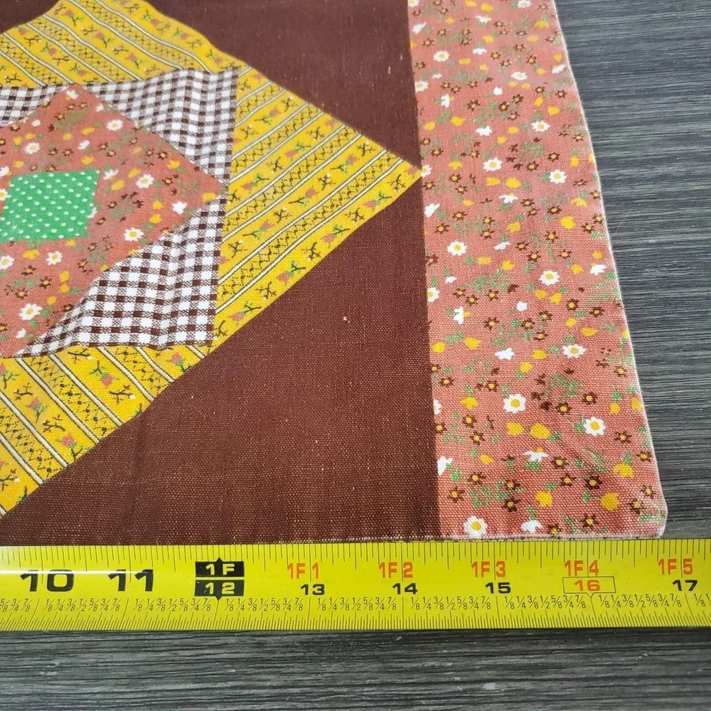 MCM Set Of 4‎ Faux Quilted Fabric Placemats - Brown Orange Yellow Floral Kitschy